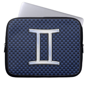 Gemini Zodiac-tecken på Blue Carbon Fiber Stil Laptop Fodral