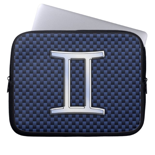 Gemini Zodiac-tecken på Blue Carbon Fiber Stil Laptop Fodral (Framsidan)