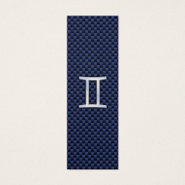 Gemini Zodiac-tecken på Blue Carbon Fiber Stil Litet Visitkort (Framsidan)