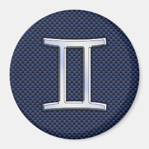 Gemini Zodiac-tecken på Blue Carbon Fiber Stil Magnet