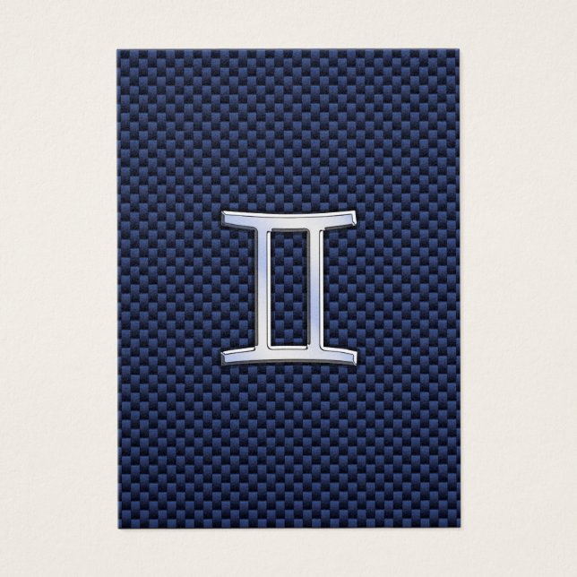 Gemini Zodiac-tecken på Blue Carbon Fiber Stil Visitkort (Framsidan)