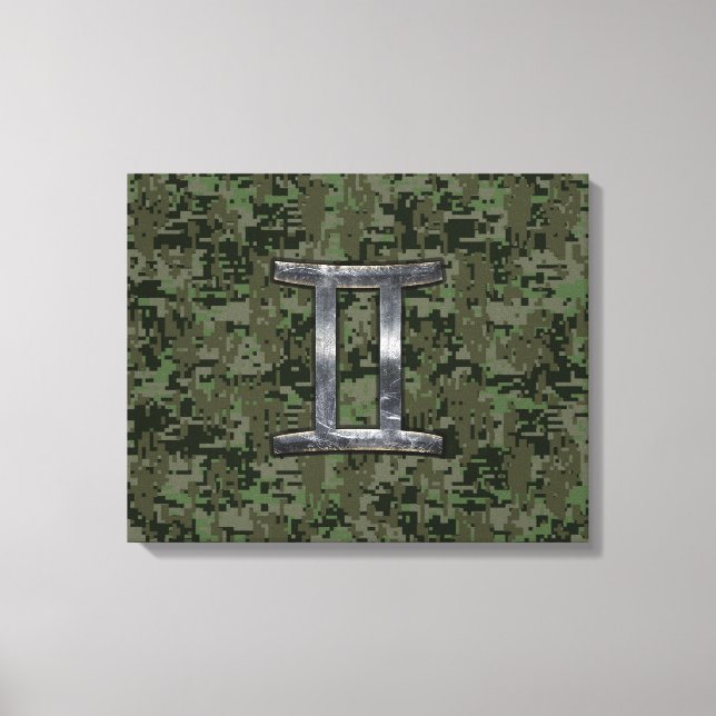 Gemini Zodiac-tecken på Grönt Digital Camo Canvastryck (Framsida)
