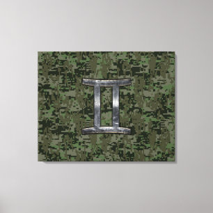 Gemini Zodiac-tecken på Grönt Digital Camo Canvastryck