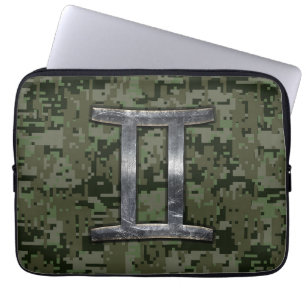 Gemini Zodiac-tecken på Grönt Digital Camo Laptop Sleeve