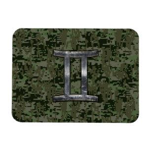 Gemini Zodiac-tecken på Grönt Digital Camo Magnet