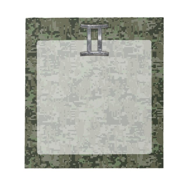 Gemini Zodiac-tecken på Grönt Digital Camouflage Anteckningsblock (Framsida)