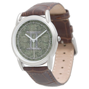 Gemini Zodiac-tecken på Grönt Digital Camouflage Armbandsur