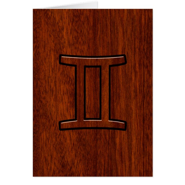 Gemini Zodiac-tecken på Mahogany Wood Stil Hälsningskort (Framsidan)