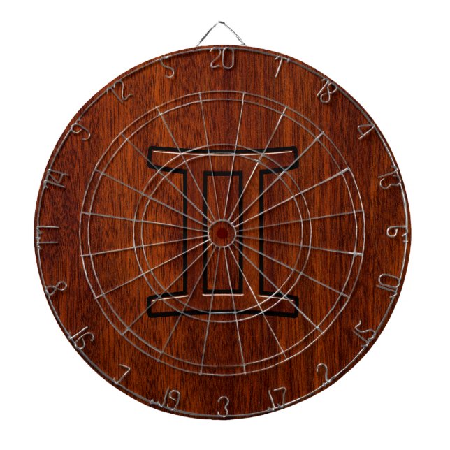 Gemini Zodiac-tecken på Mahogany Wood Stil Piltavla (Framsidan)