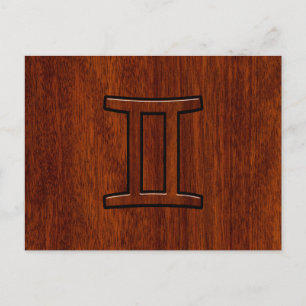 Gemini Zodiac-tecken på Mahogany Wood Stil Vykort