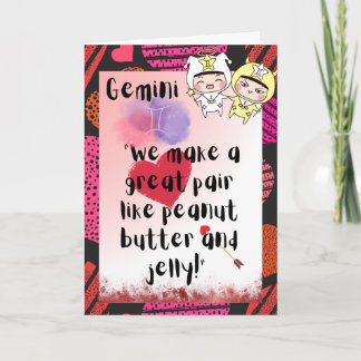 Gemini Zodiac Valentiness Card Kort
