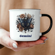 Gemini Zodiac Vintage Art med Mörk blått text