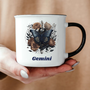 Gemini Zodiac Vintage Art med Mörk blått text Mugg