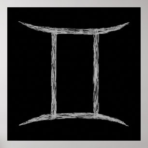 Gemini. Zodiacastrologi undertecknar. Black. Poster