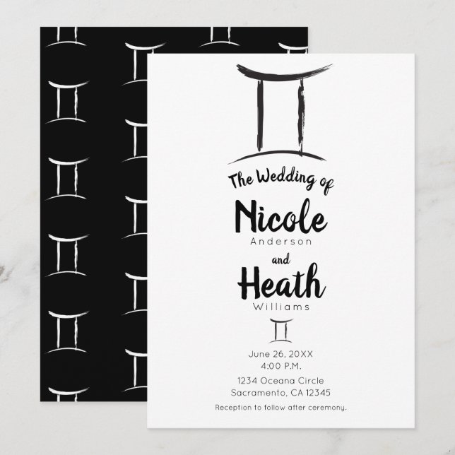 GEMINI Zodiak Astrologi Maj Juni Sommar Bröllop  Inbjudningar (Fram/baksida)