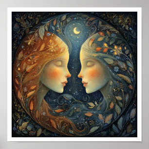 Gemini Zodiak Stjärntecken Astrologi Celestial Poster