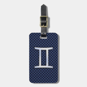 Gemini Zodiak Symbol Marinblå Kolfiber Stil Bagagebricka