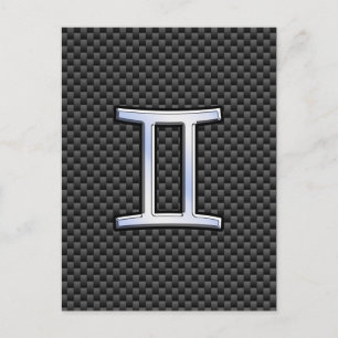 Gemini Zodiak Symbol Träkolsfiber Stil Vykort