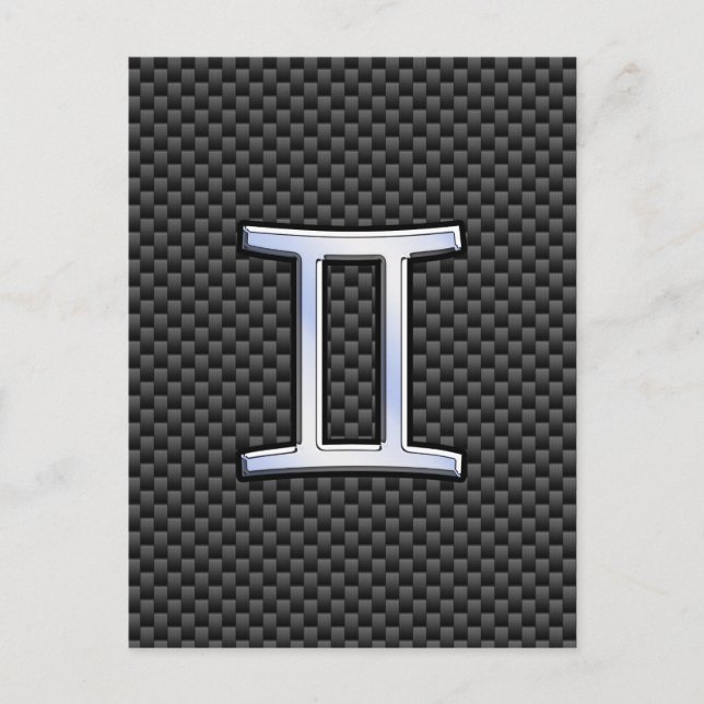 Gemini Zodiak Symbol Träkolsfiber Stil Vykort (Framsida)