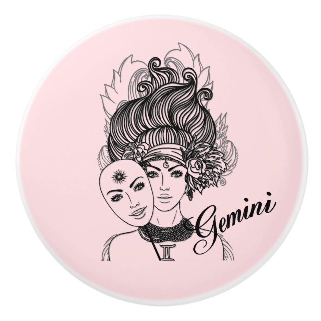 Gemini Zodiakussymbol och tecken Rosa Knopp (Framsidan)