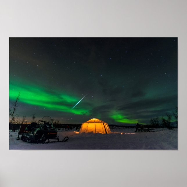 Geminid Meteor och norra Ljus i Sverige Poster (Framsidan)