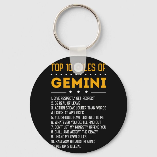 Geminis 10 främsta Regler, 21 juni 211 Zodiac Nyckelring (Framsida)