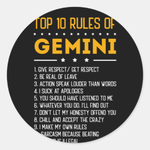 Geminis 10 främsta Regler, 21 juni 211 Zodiac Runt Klistermärke