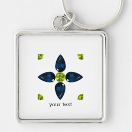 Gemstone Art, Blue och Gult Fyrkantig Silverfärgad Nyckelring