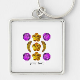 Gemstone Art Lila Orange Fyrkantig Silverfärgad Nyckelring