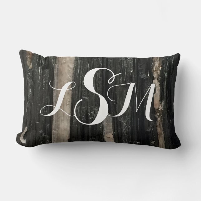 Gemstone Black and White Stripe Gem Add Monogram Lumbarkudde (Framsida)