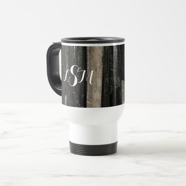 Gemstone Black White Lodrät Stripe Monogram Resemugg (Framsida vänster)