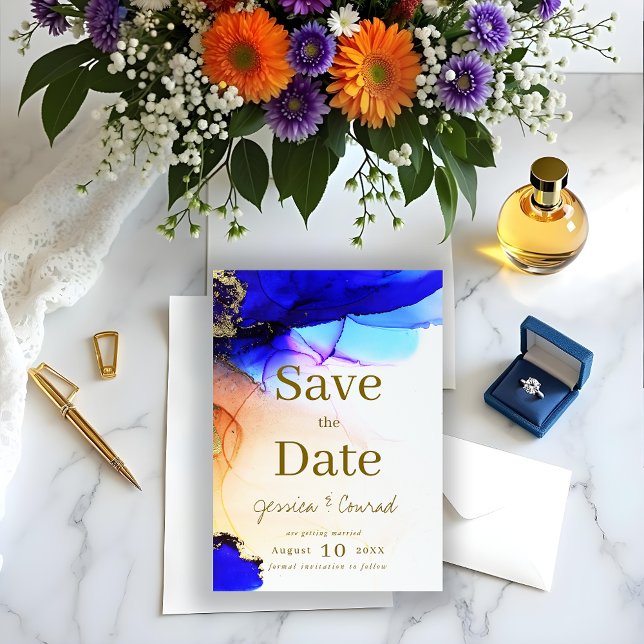 Gemstone Blue & Orange Spara Datumet (Gemstone Blue & Orange Save The Date.)