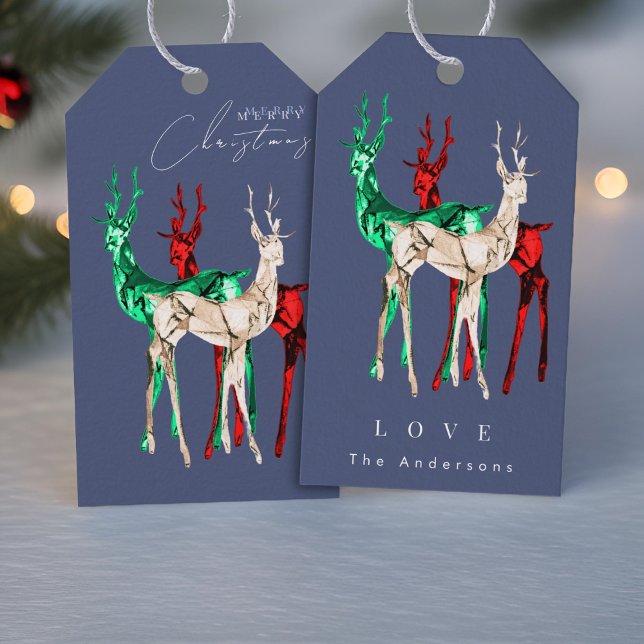 Gemstone Crystal Reindeer God jul Presentetikett (Skapare uppladdad)