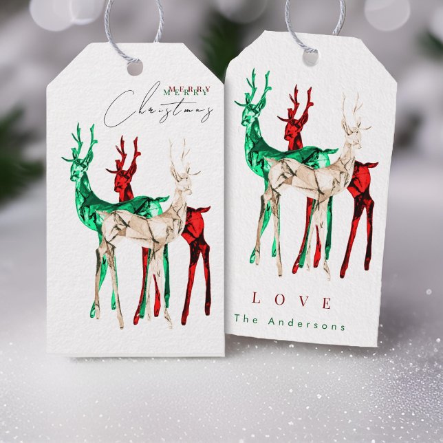 Gemstone Crystal Reindeer Merry Christmas  Presentetikett (Skapare uppladdad)