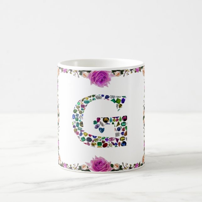 Gemstone Diamond Initial G Monogram Art Kaffemugg (Center)