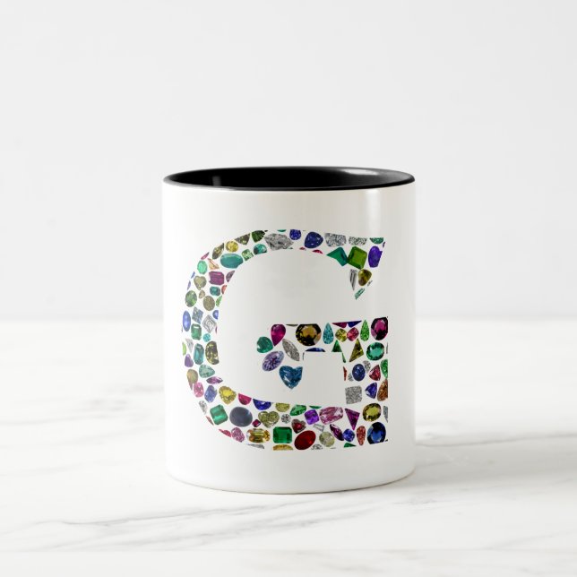 Gemstone Diamond Initial G Monogram Art Två-Tonad Mugg (Center)