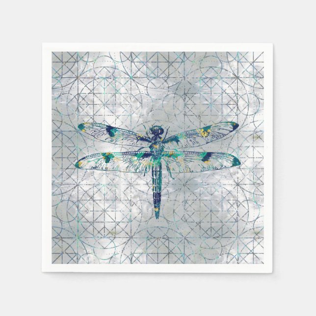 Gemstone Dragonfly på helig geometry mönster Pappersservett (Framsidan)