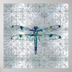 Gemstone Dragonfly på helig geometry mönster Poster