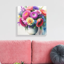 Gemstone Elegance Vibrant Watercolor Blommigt Mast Canvastryck