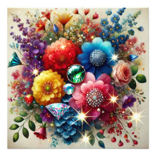 Gemstone Elegance Vibrant Watercolor Blommigt Mast Fototryck