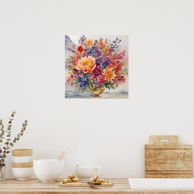 Gemstone Elegance Vibrant Watercolor Blommigt Mast Poster (Kök)