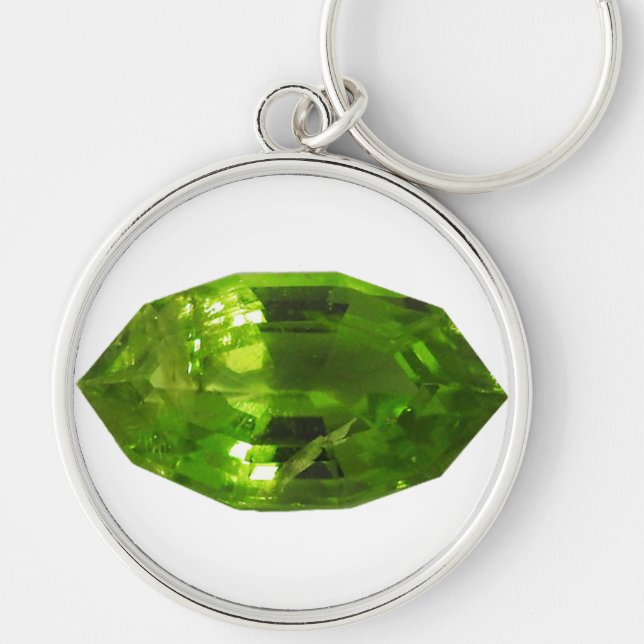 Gemstone Keychain-Grönt Peridot Rund Silverfärgad Nyckelring (Framsidan)