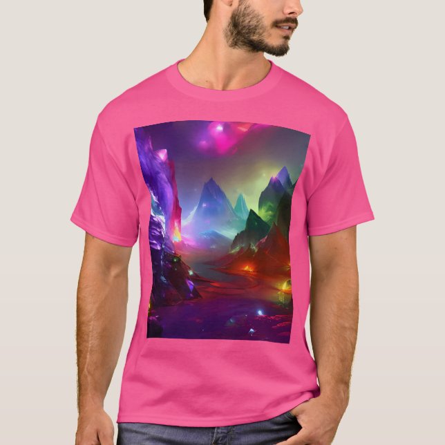 Gemstone Mountains Fantasy Multifärgad Crystal Act T Shirt (Framsida)