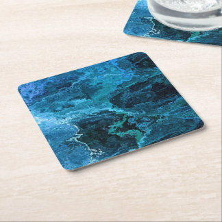 Gemstone Ocean Blue Watercolor Abstrakt Party Underlägg Papper Kvadrat