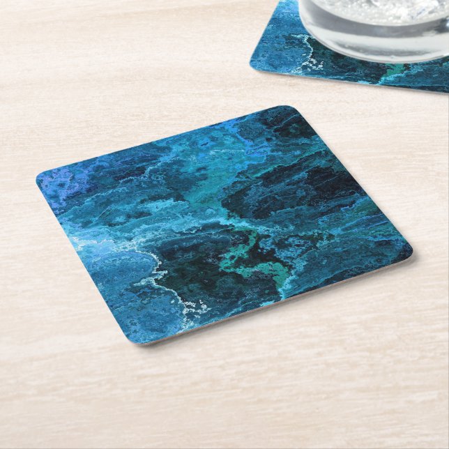 Gemstone Ocean Blue Watercolor Abstrakt Party Underlägg Papper Kvadrat (Vinklad)
