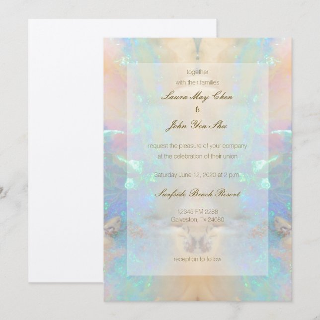 Gemstone Opal Crystal Marble Wedding-inbjudan Inbjudningar (Fram/baksida)