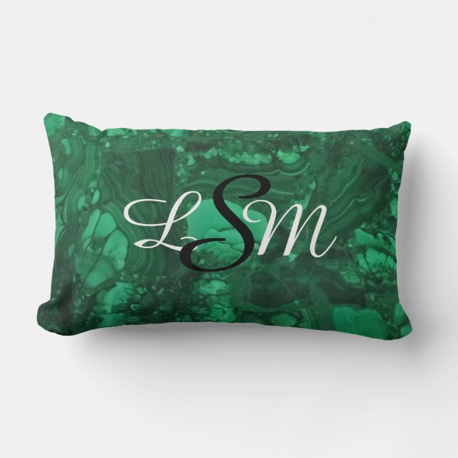 Gemstone Photo Bright Grönt Swirls Monogram Lumbarkudde (Framsida)