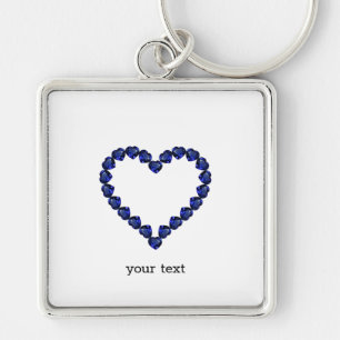 Gemstone Sapphire Blue Heart Fyrkantig Silverfärgad Nyckelring