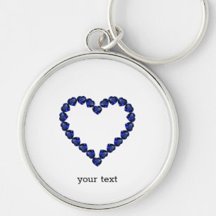 Gemstone Sapphire Blue Heart Rund Silverfärgad Nyckelring