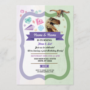 Gemstones & Dinosaur Joint Boy Birthday Gems Inbjudningar